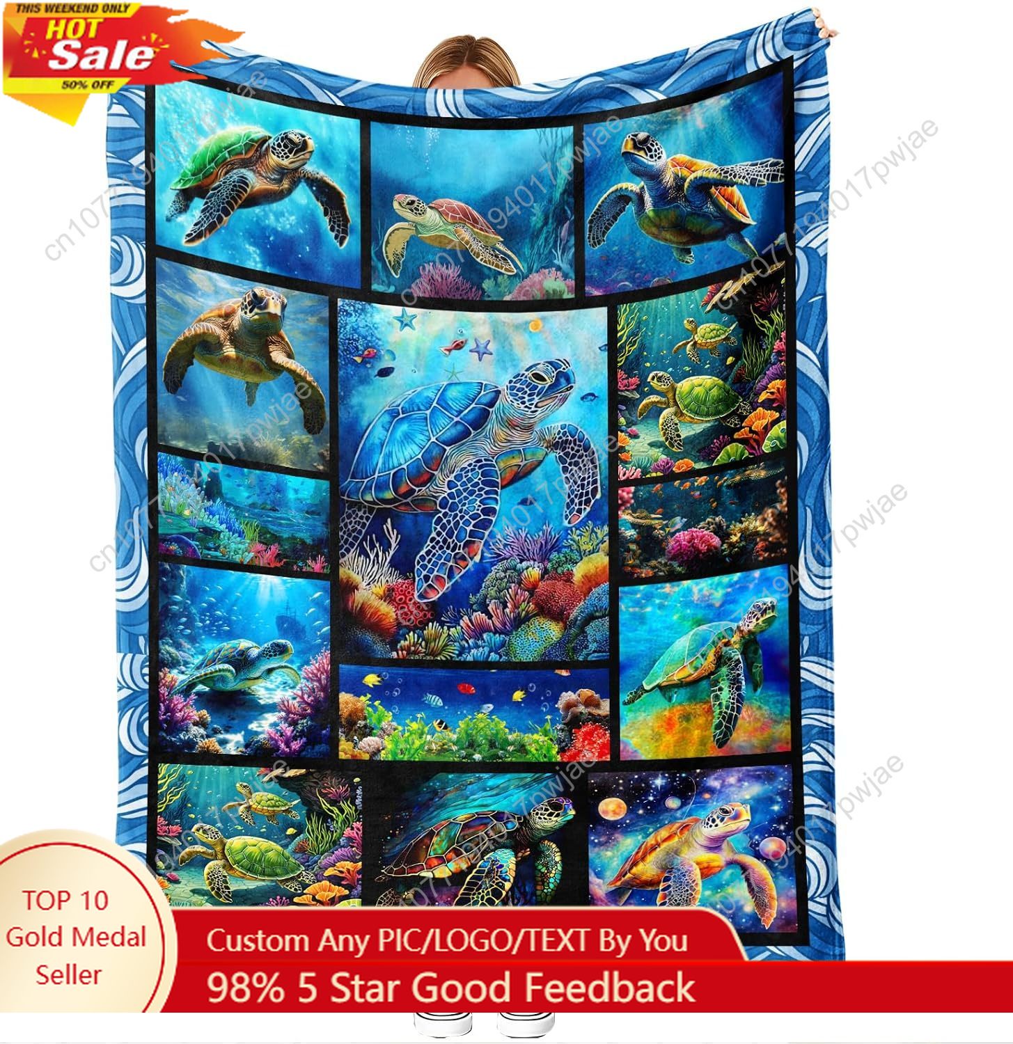 Home Of Textiles - Sea Turtle Flannel Throw Blanket Soft