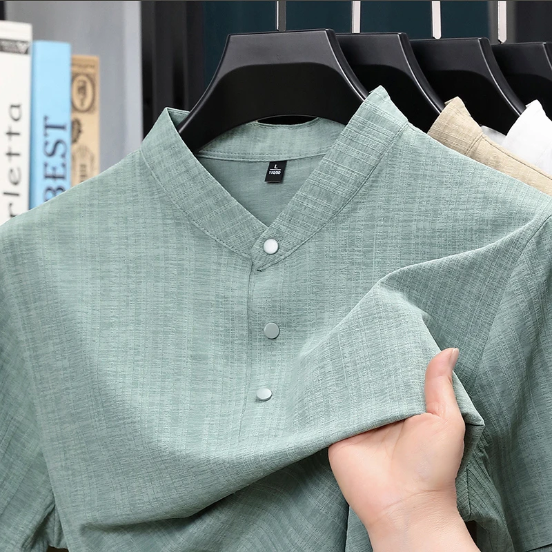 Textiles For Home - Summer Stand Collar Half Button Mens