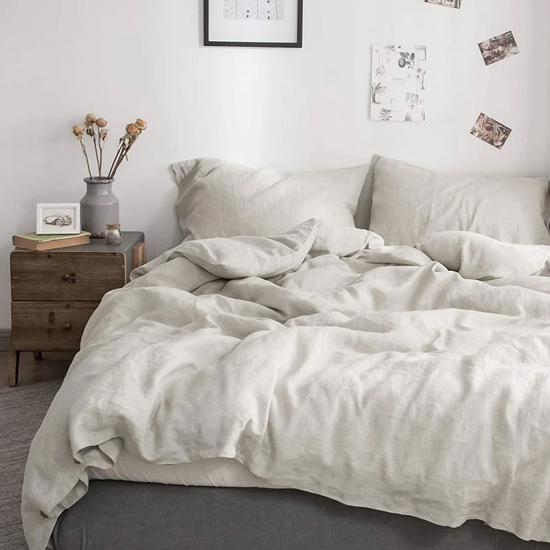 Quality Home Textiles - 100% Linen Bed Duvet Cover Stone
