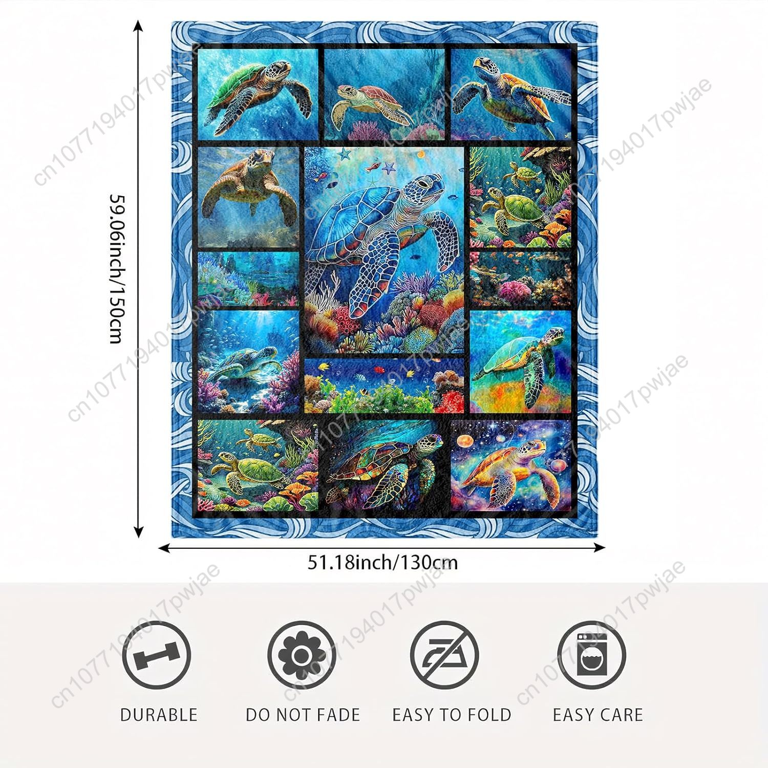 Sea Turtle Flannel Throw Blank - Home Of Textiles 评论和价格