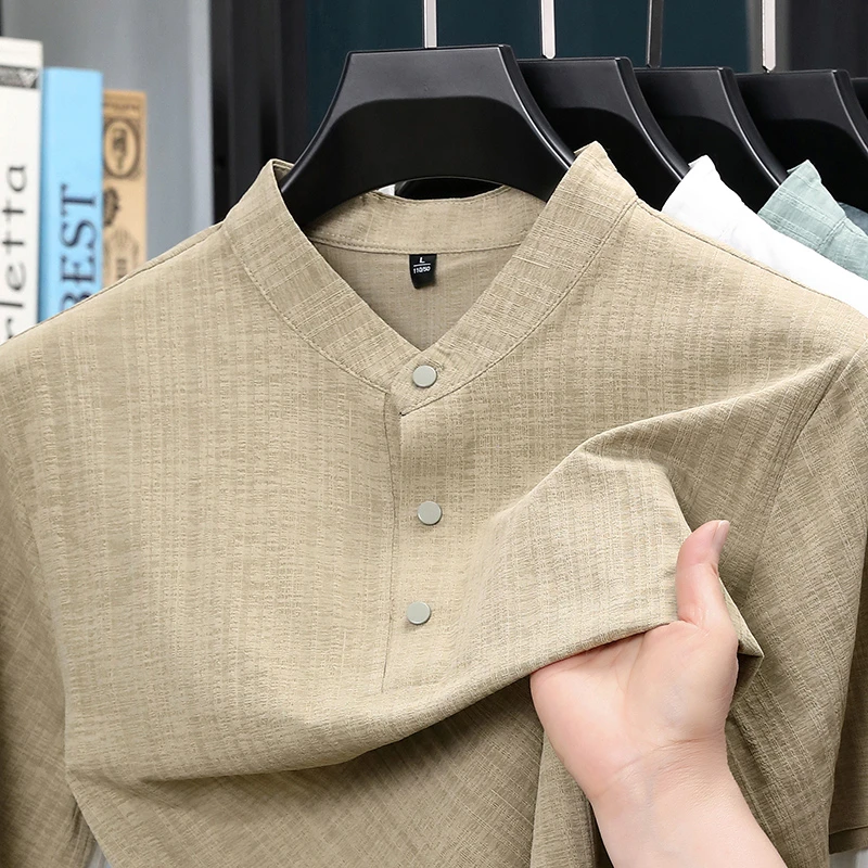Summer Stand Collar Half Butto - Textiles For Home 评论和价格