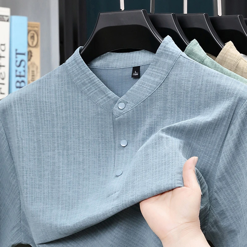 Summer Stand Collar Half Butto - Textiles For Home 评论和价格