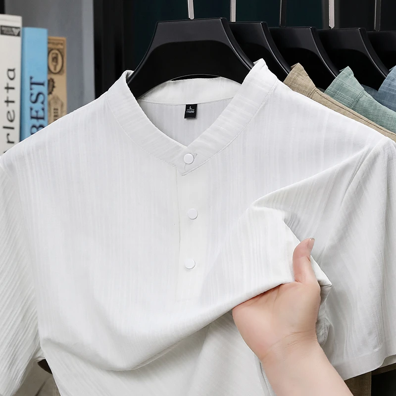 Summer Stand Collar Half Butto - Textiles For Home 评论和价格