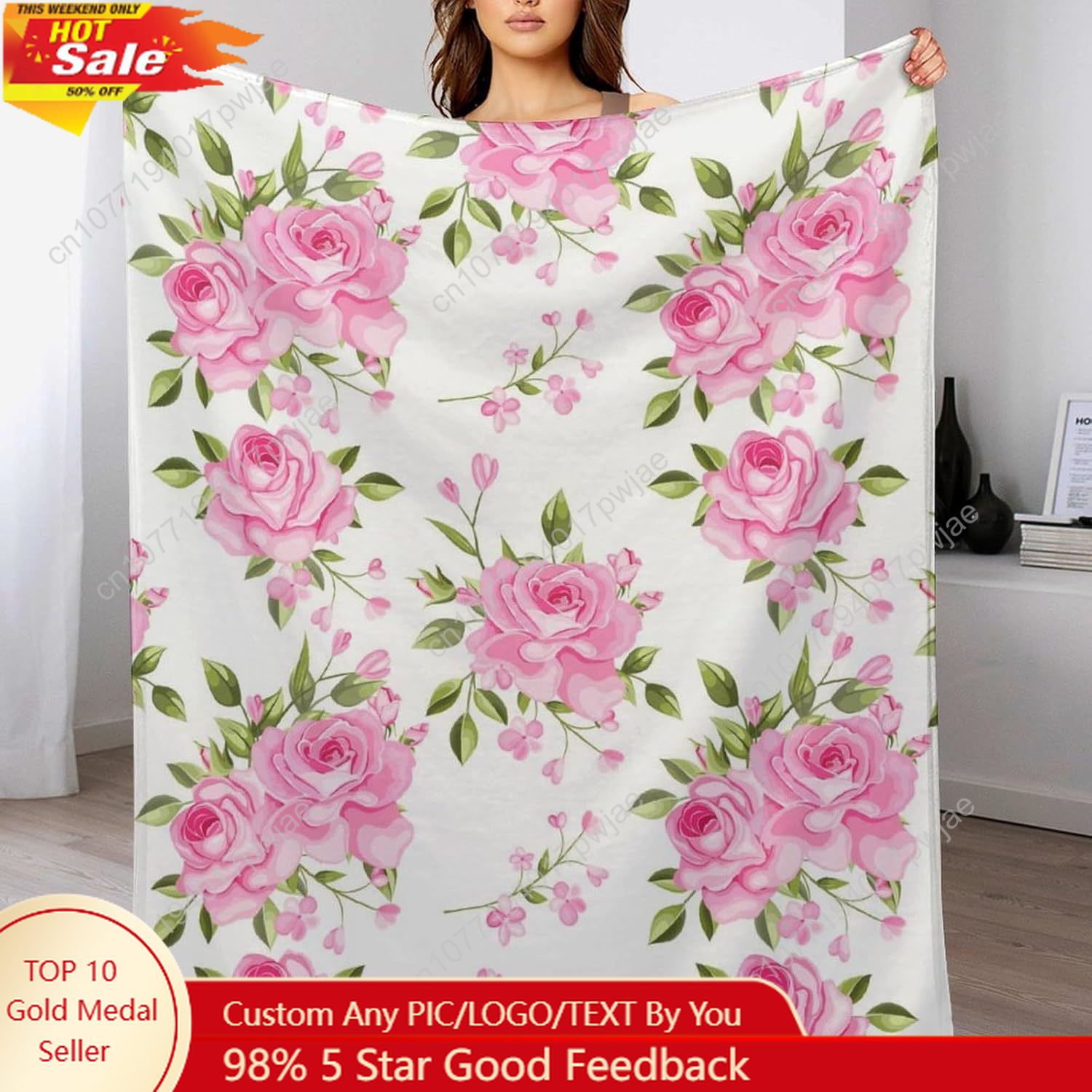 Pink Flower Throw Blanket Flor - Home Of Textiles 评论和价格