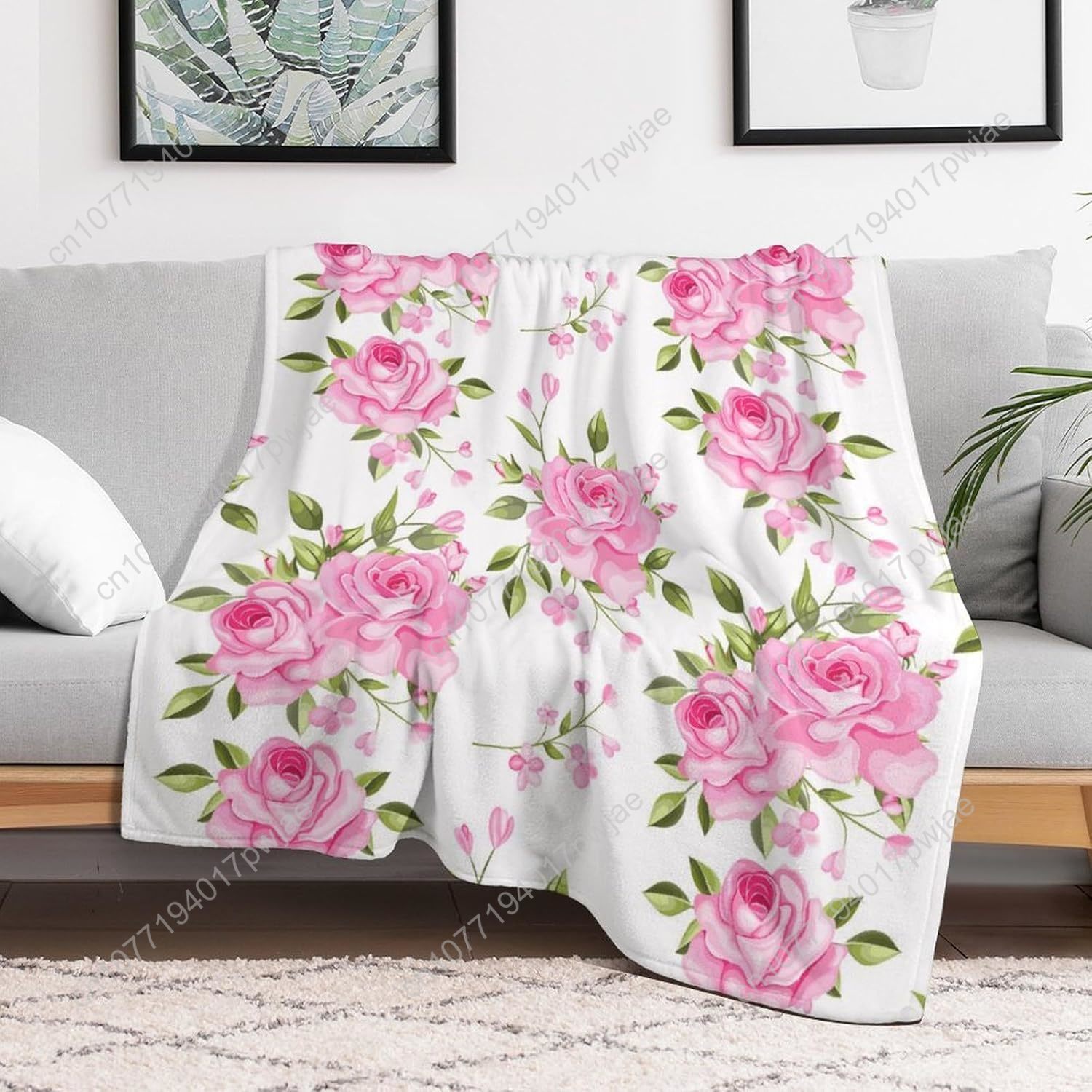 Pink Flower Throw Blanket Flor - Home Of Textiles 评论和价格