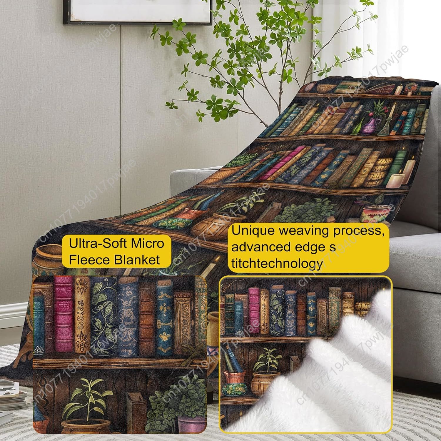 Vintage Bookshelf Blanket Read - Home Of Textiles 评论和价格