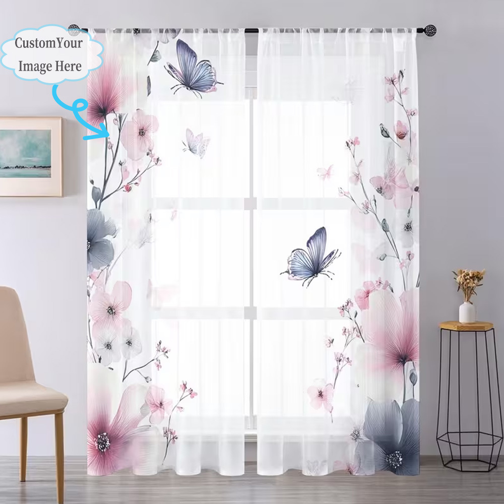 Custom 2D Flat 2pcs Sheer Curt - Textiles For Home 评论和价格