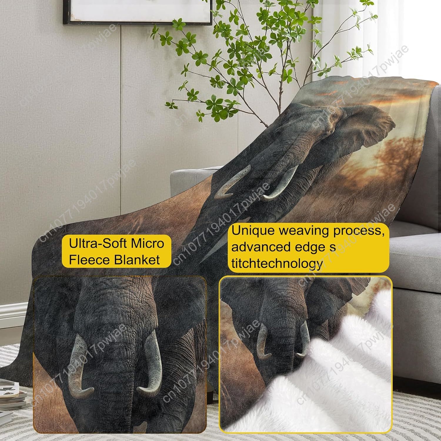 Elephant Fleece Blanket, Reali - Home Of Textiles 评论和价格