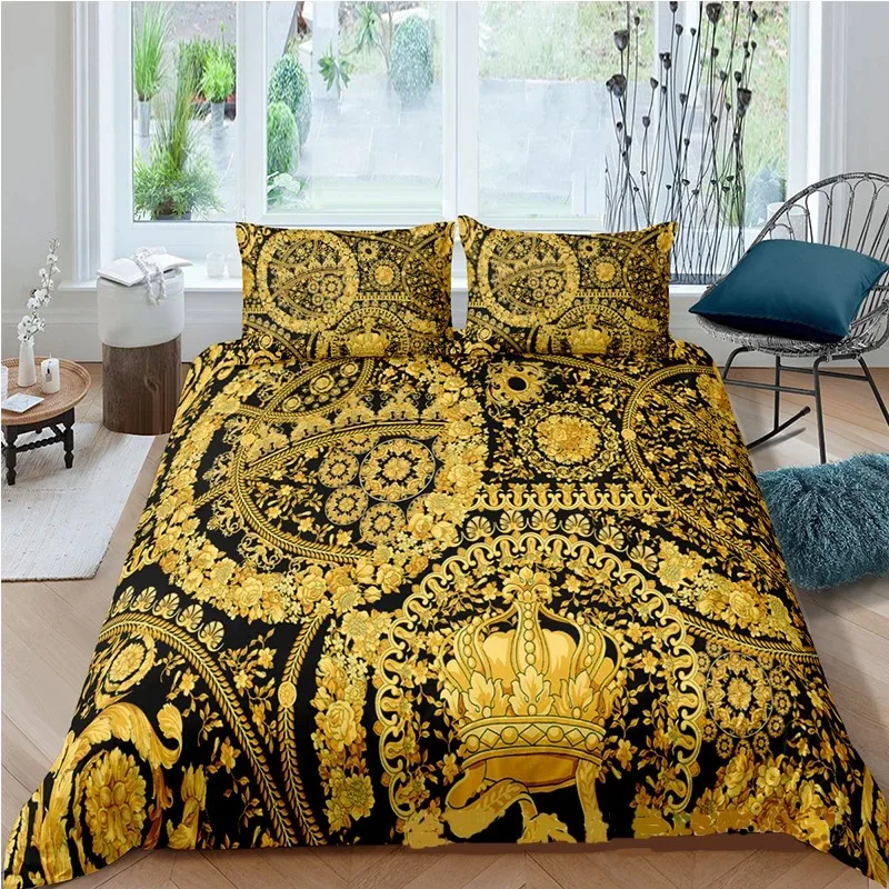 Baroque Modern Art 3D Golden L - Bed Sheet Microfiber 评论和价格