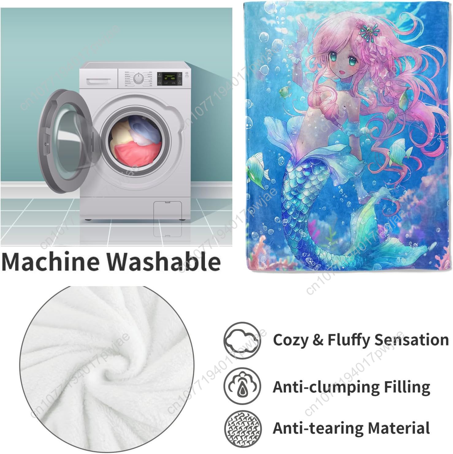 Cute Mermaid Blanket Cartoon F - Home Of Textiles 评论和价格