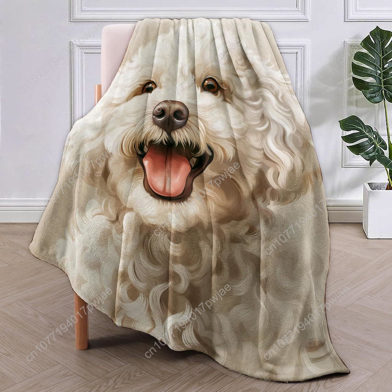 Joyful Poodle Portrait Blanket - Home Of Textiles 评论和价格
