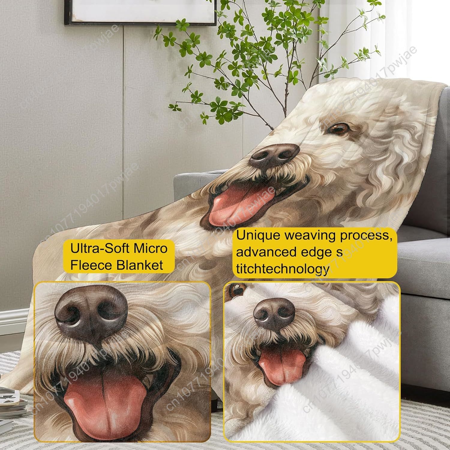 Joyful Poodle Portrait Blanket - Home Of Textiles 评论和价格