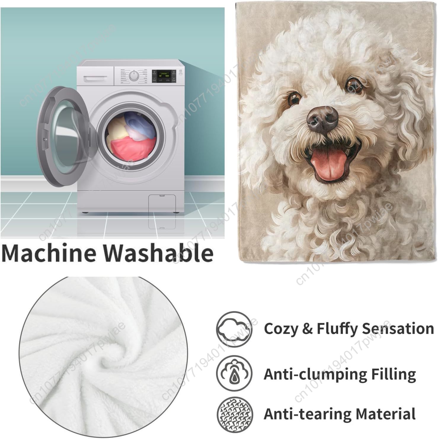 Joyful Poodle Portrait Blanket - Home Of Textiles 评论和价格